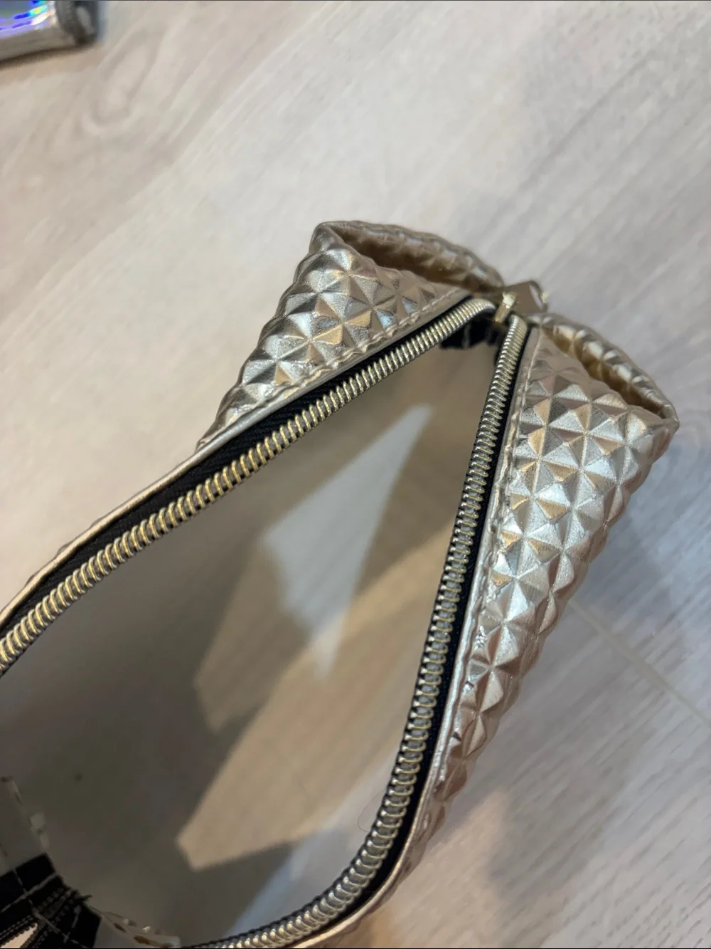 Metallic Silver Studded Cosmetic Pouch